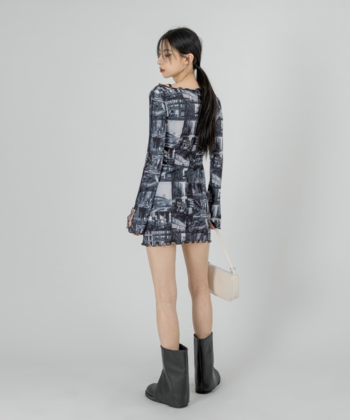 FOLLOWIN（フォロウィン）の「【FLW MADE/WOMAN】プリント ストレッチワンピース（ワンピース・レディース・アイボリー/ブラック/バーガンディー・FREE）」の7枚目の写真