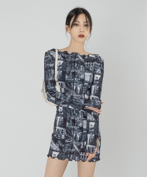 FOLLOWIN（フォロウィン）の「【FLW MADE/WOMAN】プリント ストレッチワンピース（ワンピース・レディース・アイボリー/ブラック/バーガンディー・FREE）」の11枚目の写真