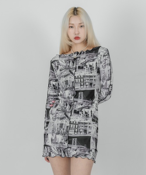 FOLLOWIN（フォロウィン）の「【FLW MADE/WOMAN】プリント ストレッチワンピース（ワンピース・レディース・アイボリー/ブラック/バーガンディー・FREE）」の5枚目の写真