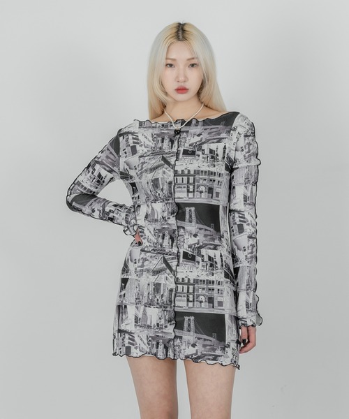 FOLLOWIN（フォロウィン）の「【FLW MADE/WOMAN】プリント ストレッチワンピース（ワンピース・レディース・アイボリー/ブラック/バーガンディー・FREE）」の12枚目の写真