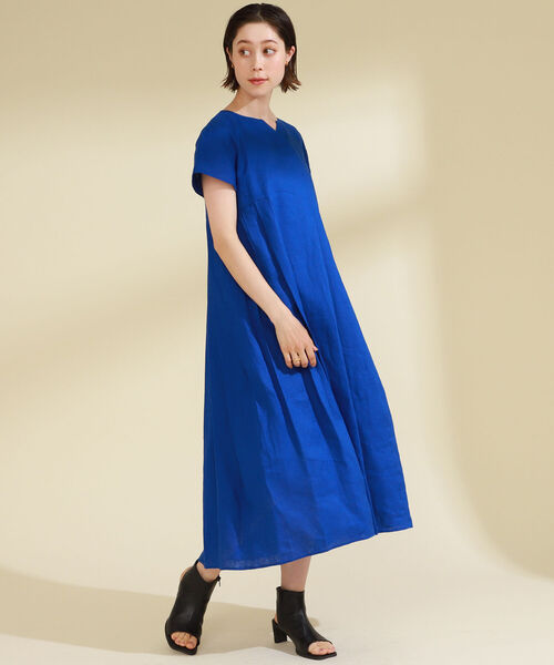 Ray BEAMS（レイビームス）の「Ray BEAMS / 麻 バック タック キーネック ワンピース（ワンピース・レディース・ブラック/ブルー/グリーン・ONE SIZE）」の7枚目の写真