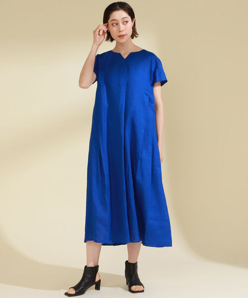 Ray BEAMS（レイビームス）の「Ray BEAMS / 麻 バック タック キーネック ワンピース（ワンピース・レディース・ブラック/ブルー/グリーン・ONE SIZE）」の8枚目の写真