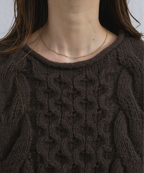 NEUNA（ヌナ）の「【大きな編地がこなれ感のあるニット。】クロップド丈/ショート丈ケーブルニット（ニット/セーター・レディース・オレンジ/ブラウン/ホワイト・FREE）」の15枚目の写真