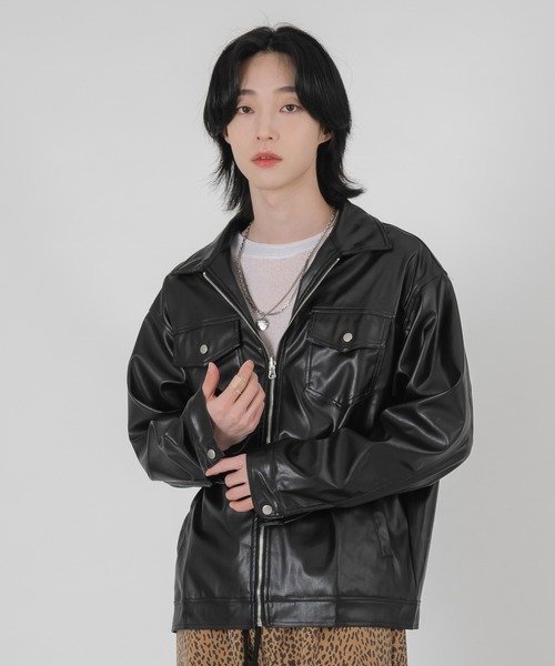 FOLLOWIN（フォロウィン）の「【UNISEX】フェイクフロントジッパージャケット（ライダースジャケット・メンズ・ブラック/クリーム・FREE）」の22枚目の写真