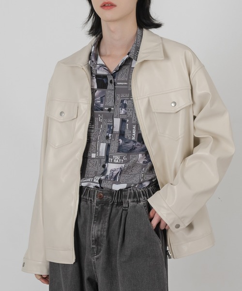 FOLLOWIN（フォロウィン）の「【UNISEX】フェイクフロントジッパージャケット（ライダースジャケット・メンズ・ブラック/クリーム・FREE）」の9枚目の写真