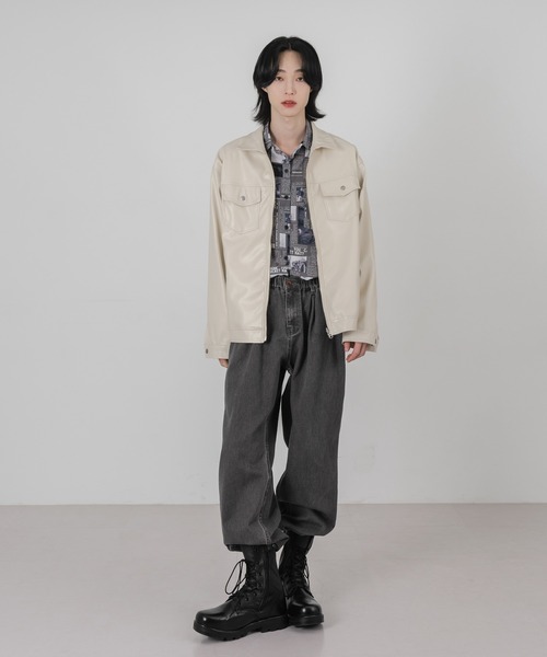 FOLLOWIN（フォロウィン）の「【UNISEX】フェイクフロントジッパージャケット（ライダースジャケット・メンズ・ブラック/クリーム・FREE）」の7枚目の写真