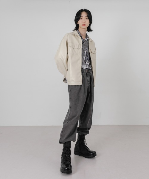 FOLLOWIN（フォロウィン）の「【UNISEX】フェイクフロントジッパージャケット（ライダースジャケット・メンズ・ブラック/クリーム・FREE）」の10枚目の写真