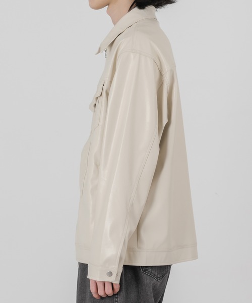 FOLLOWIN（フォロウィン）の「【UNISEX】フェイクフロントジッパージャケット（ライダースジャケット・メンズ・ブラック/クリーム・FREE）」の16枚目の写真