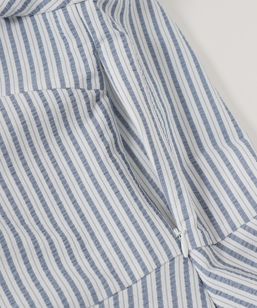 新品 U by SPICK&SPAN パフスリーブ ストライプ ブラウス 半袖 セール】パフスリーブストライプブラウス◇（シャツ/ブラウス