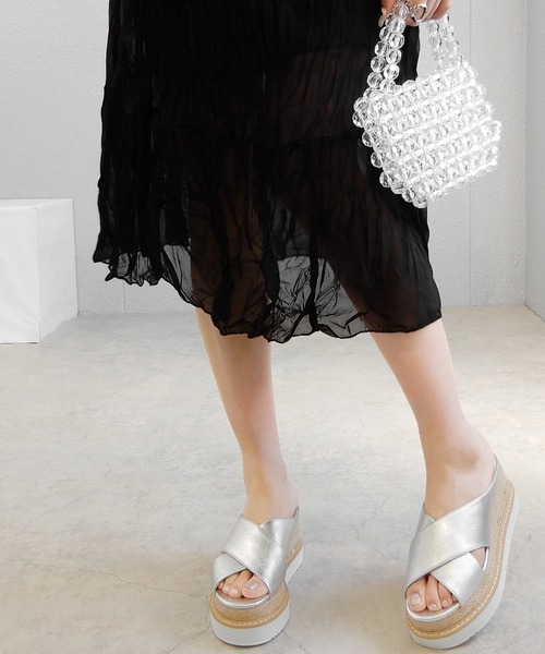 minia(ミニア)の「2層ウェッジメタリッククロスサンダル ◇(サンダル・レディース・ブラック/シルバー/ピンクゴールド・S/M/L/LL)」の12枚目の写真