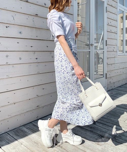 OLIVE des OLIVE（オリーブデオリーブ）の「ドロストドレープナロースカート（スカート・レディース・オフホワイト/アイボリー/ブラック/ブルー・FREE）」の5枚目の写真