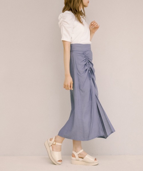 OLIVE des OLIVE（オリーブデオリーブ）の「ドロストドレープナロースカート（スカート・レディース・オフホワイト/アイボリー/ブラック/ブルー・FREE）」の19枚目の写真