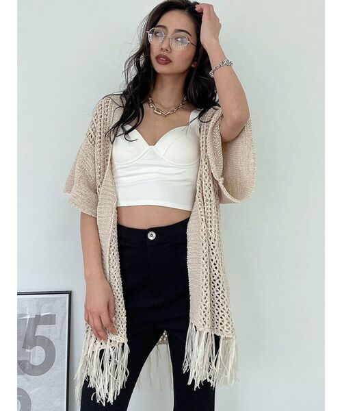 GYDA（ジェイダ）の「テープヤーンガウン（カーディガン/ボレロ・レディース・アイボリー/ライトグリーン/ベージュ・FREE）」の4枚目の写真