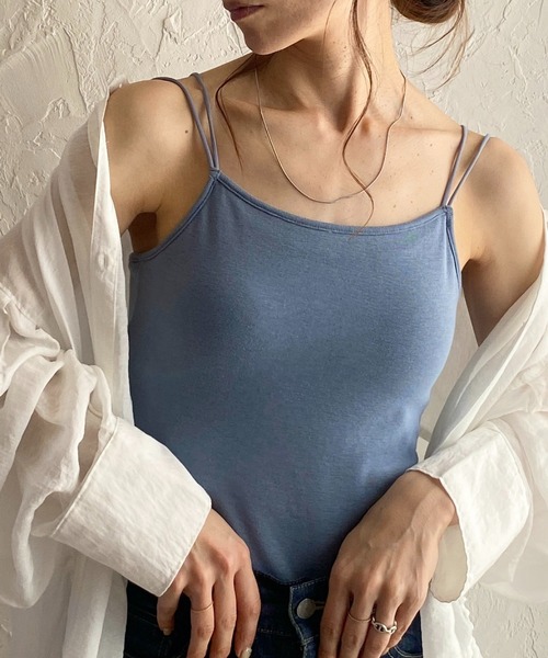 She's Closet（シーズクローゼット）の「カップ付きダブルストラップブラキャミソール（キャミソール・レディース・アイボリー/ブラック/モカ/ラベンダー/ブルー/テラコッタ/グリーン/サンドベージュ/チャコール/セージグリーン/グレイッシュブルー/オフホワイト/サーモンピンク・FREE）」の11枚目の写真