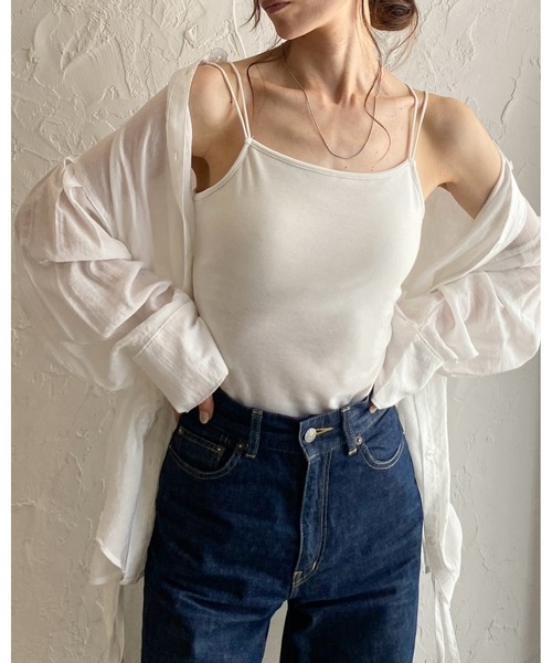 She's Closet（シーズクローゼット）の「カップ付きダブルストラップブラキャミソール（キャミソール・レディース・アイボリー/ブラック/モカ/ラベンダー/ブルー/テラコッタ/グリーン/サンドベージュ/チャコール/セージグリーン/グレイッシュブルー/オフホワイト/サーモンピンク・FREE）」の14枚目の写真