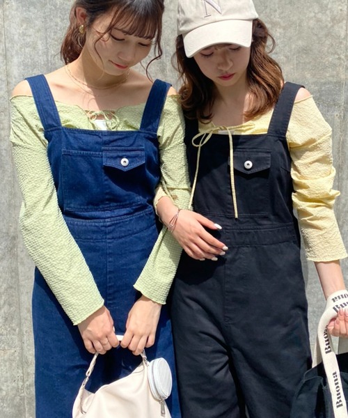 one after another NICE CLAUP（ワンアフターアナザーナイスクラップ）の「CUTEサロペ（サロペット/オーバーオール・レディース・ブラック/オフホワイト/インディゴブルー・FREE）」の5枚目の写真