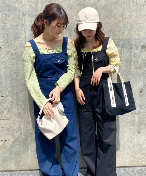 one after another NICE CLAUP（ワンアフターアナザーナイスクラップ）の「CUTEサロペ（サロペット/オーバーオール・レディース・ブラック/オフホワイト/インディゴブルー・FREE）」の4枚目の写真