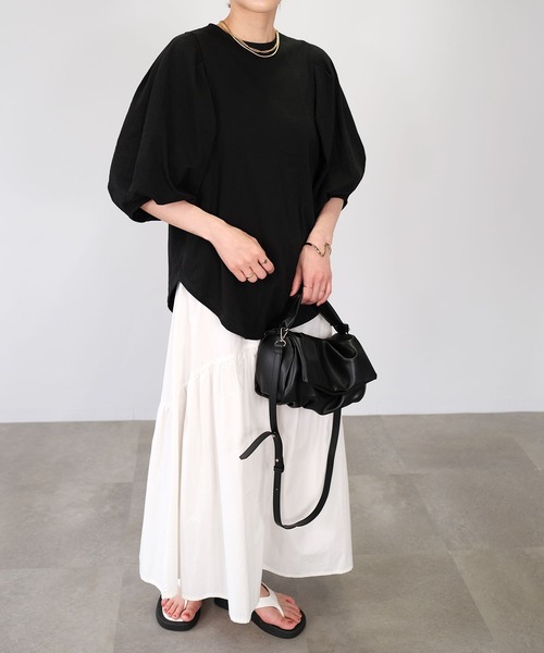 ＡＮＤＪ（アンドジェイ）の「タックボリューム袖Tシャツ（Tシャツ/カットソー・レディース・オフホワイト/ブラック・M）」の4枚目の写真