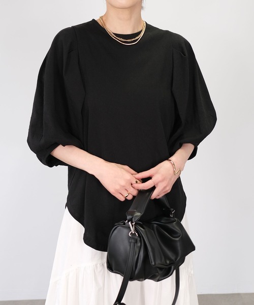 ＡＮＤＪ（アンドジェイ）の「タックボリューム袖Tシャツ（Tシャツ/カットソー・レディース・オフホワイト/ブラック・M）」の8枚目の写真