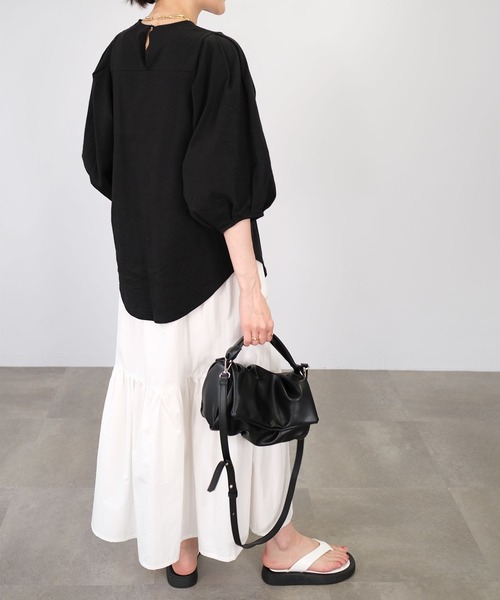 ＡＮＤＪ（アンドジェイ）の「タックボリューム袖Tシャツ（Tシャツ/カットソー・レディース・オフホワイト/ブラック・M）」の17枚目の写真