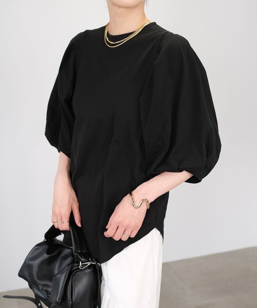 ＡＮＤＪ（アンドジェイ）の「タックボリューム袖Tシャツ（Tシャツ/カットソー・レディース・オフホワイト/ブラック・M）」の11枚目の写真