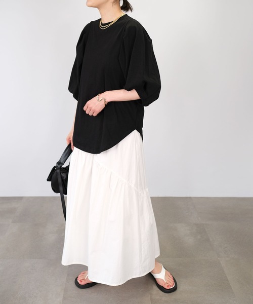 ＡＮＤＪ（アンドジェイ）の「タックボリューム袖Tシャツ（Tシャツ/カットソー・レディース・オフホワイト/ブラック・M）」の21枚目の写真
