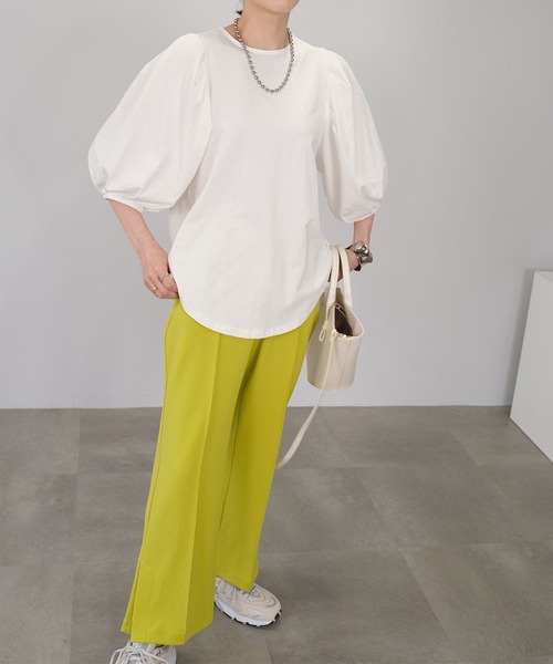 ＡＮＤＪ（アンドジェイ）の「タックボリューム袖Tシャツ（Tシャツ/カットソー・レディース・オフホワイト/ブラック・M）」の19枚目の写真