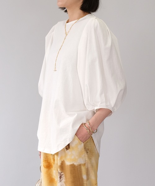 ＡＮＤＪ（アンドジェイ）の「タックボリューム袖Tシャツ（Tシャツ/カットソー・レディース・オフホワイト/ブラック・M）」の20枚目の写真