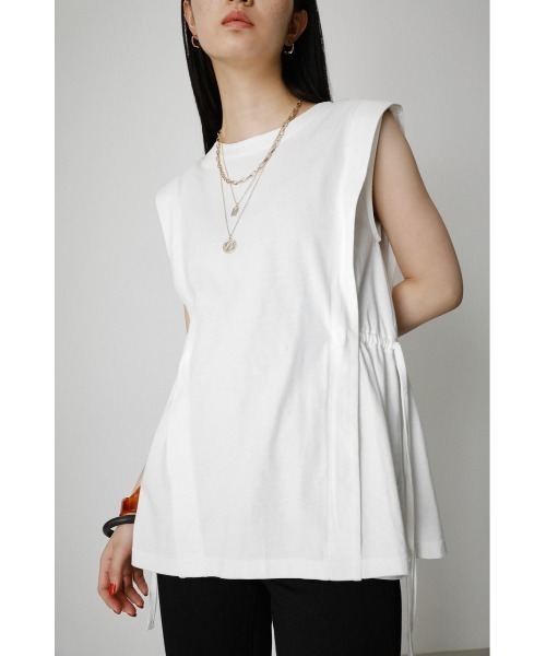 AZUL by moussy（アズールバイマウジー）の「SIDE RIBBON TANK TOP/サイドリボンタンクトップ（タンクトップ・レディース・ブラック/ホワイト/ライトカーキ・SMALL/MEDIUM）」の2枚目の写真