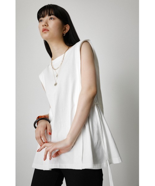 AZUL by moussy（アズールバイマウジー）の「SIDE RIBBON TANK TOP/サイドリボンタンクトップ（タンクトップ・レディース・ブラック/ホワイト/ライトカーキ・SMALL/MEDIUM）」の6枚目の写真