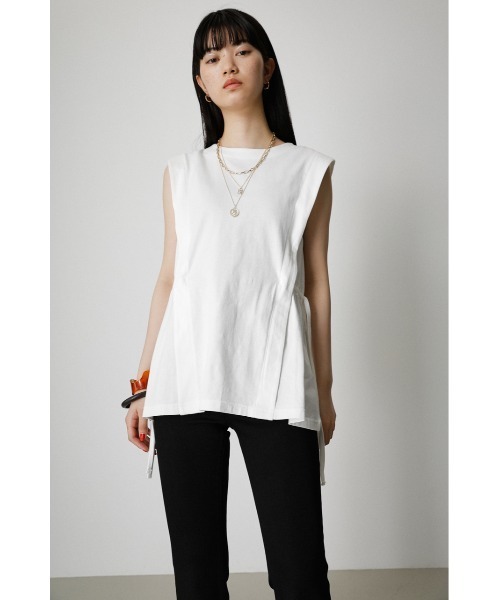 AZUL by moussy（アズールバイマウジー）の「SIDE RIBBON TANK TOP/サイドリボンタンクトップ（タンクトップ・レディース・ブラック/ホワイト/ライトカーキ・SMALL/MEDIUM）」の7枚目の写真