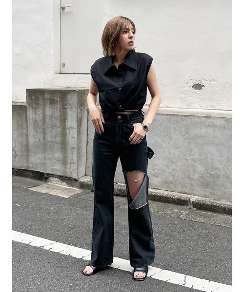 ENVYM（アンビー）の「ダメージペインターＰＴ（デニムパンツ・レディース・ブラック/ブルー・S/M）」の12枚目の写真