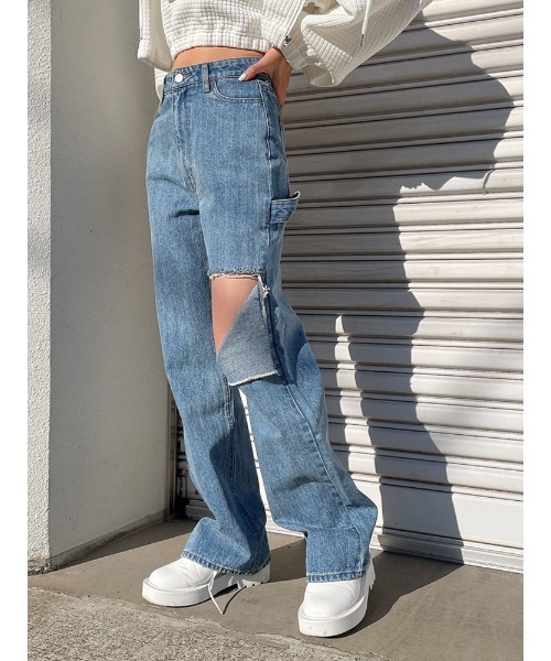 ENVYM（アンビー）の「ダメージペインターＰＴ（デニムパンツ・レディース・ブラック/ブルー・S/M）」の5枚目の写真