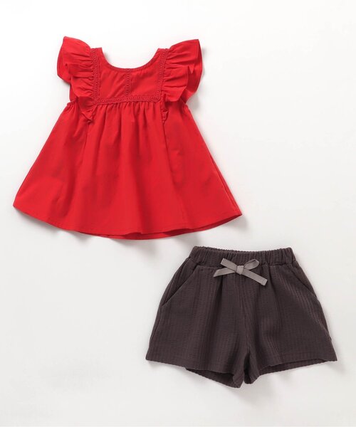 apres les cours（アプレレクール）の「フリルチュニックセットアップ（チュニック・キッズ・ミント/レッド/アイボリー・100/90/80/110/130/120）」の3枚目の写真