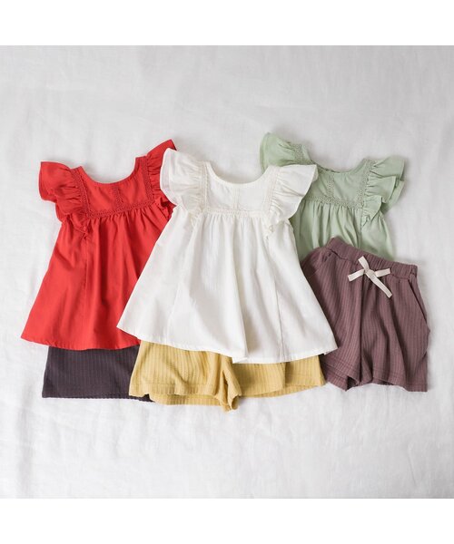 apres les cours（アプレレクール）の「フリルチュニックセットアップ（チュニック・キッズ・ミント/レッド/アイボリー・100/90/80/110/130/120）」の16枚目の写真