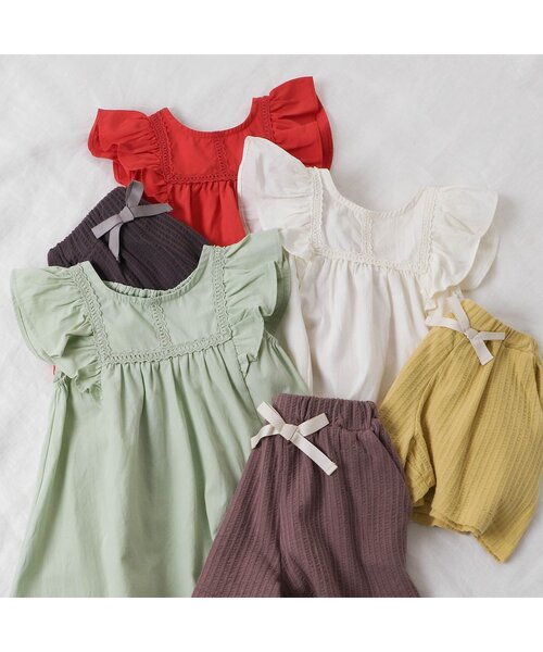 apres les cours（アプレレクール）の「フリルチュニックセットアップ（チュニック・キッズ・ミント/レッド/アイボリー・100/90/80/110/130/120）」の10枚目の写真