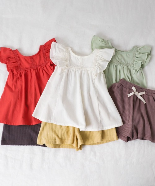 apres les cours（アプレレクール）の「フリルチュニックセットアップ（チュニック・キッズ・ミント/レッド/アイボリー・100/90/80/110/130/120）」の2枚目の写真