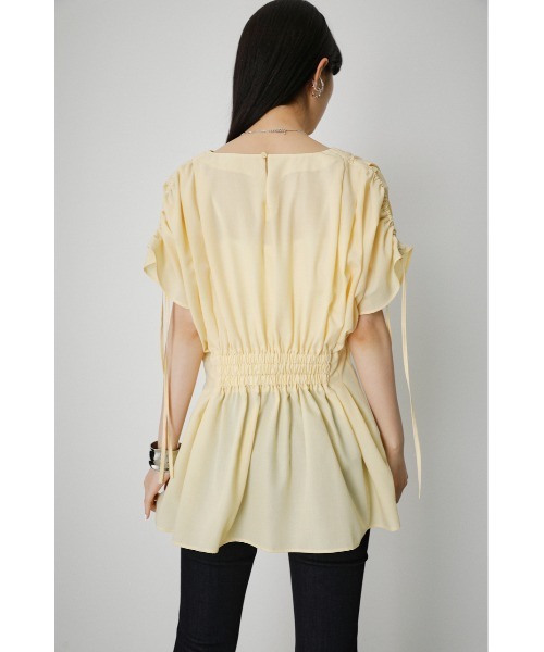 moussy - 今期デザイン 新品未使用タグ付きのPUFF SLEEVE TUCK BLOUSE AZUL BY MOUSSY | タックスリーブ半袖デザインカットトップス (T