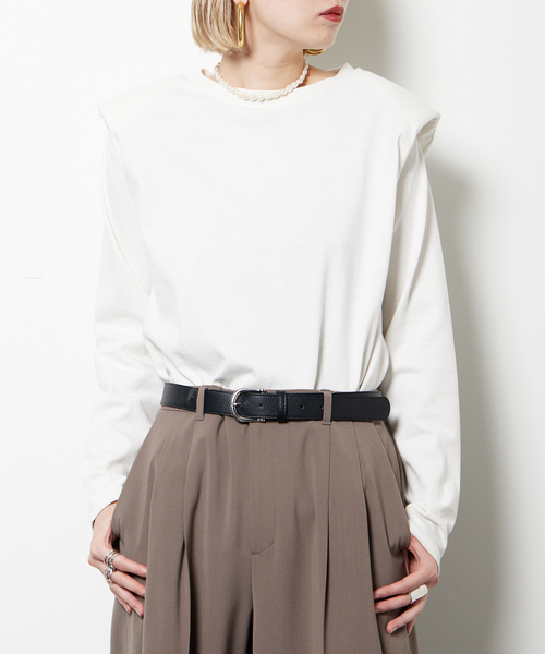 KURO(クロ)の「【KURO for CITYSHOP】POWER SHOULDER L/S Tシャツ(Tシャツ/カットソー・レディース・ホワイト/ブラック・MEDIUM)」の1枚目の写真