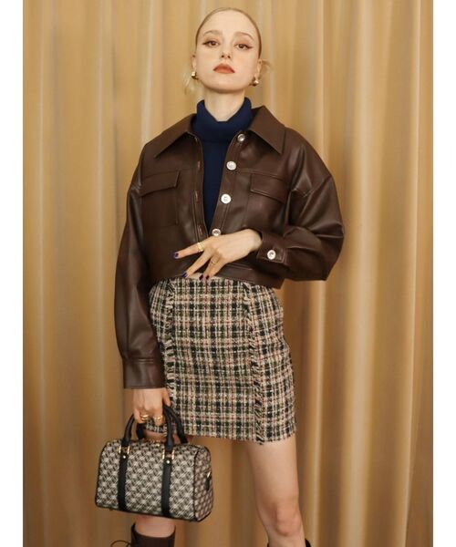 EVRIS（エヴリス）の「フェイクレザーショートジャケット（テーラードジャケット・レディース・ブラック/ブラウン/ブルー・FREE）」の9枚目の写真