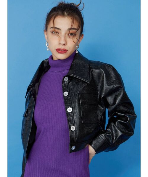 EVRIS（エヴリス）の「フェイクレザーショートジャケット（テーラードジャケット・レディース・ブラック/ブラウン/ブルー・FREE）」の13枚目の写真