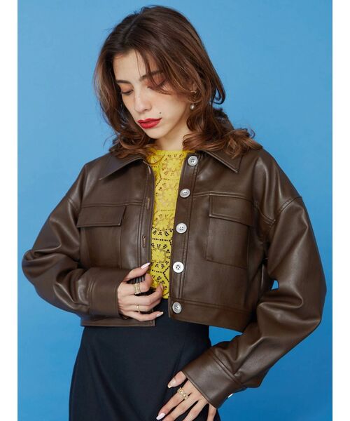 EVRIS（エヴリス）の「フェイクレザーショートジャケット（テーラードジャケット・レディース・ブラック/ブラウン/ブルー・FREE）」の16枚目の写真