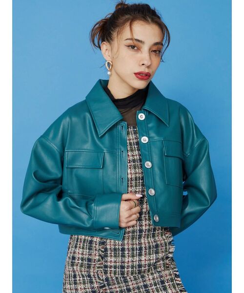 EVRIS（エヴリス）の「フェイクレザーショートジャケット（テーラードジャケット・レディース・ブラック/ブラウン/ブルー・FREE）」の18枚目の写真