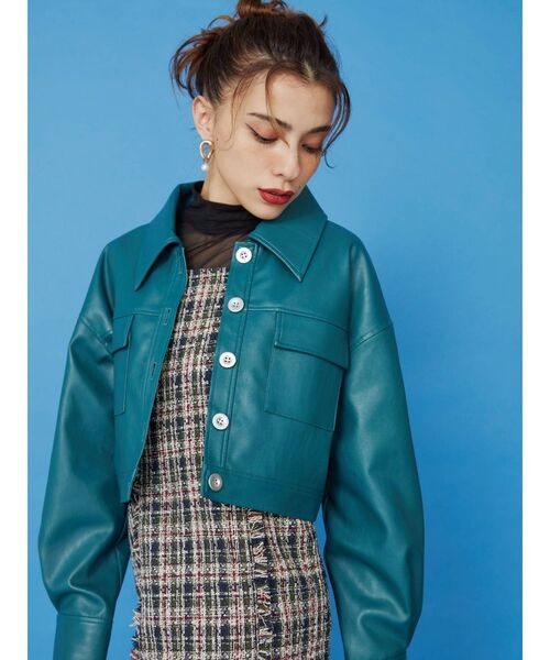 EVRIS（エヴリス）の「フェイクレザーショートジャケット（テーラードジャケット・レディース・ブラック/ブラウン/ブルー・FREE）」の19枚目の写真