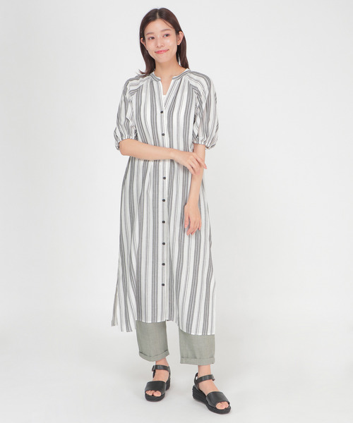 LBC（エルビーシー）の「ストライプガウンワンピース（シャツワンピース・レディース・ブラック/エンジ・M/L）」の10枚目の写真