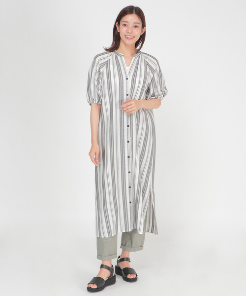 LBC（エルビーシー）の「ストライプガウンワンピース（シャツワンピース・レディース・ブラック/エンジ・M/L）」の5枚目の写真