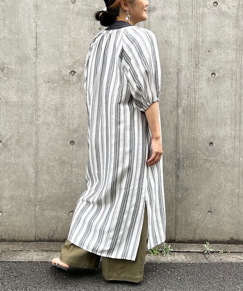 LBC（エルビーシー）の「ストライプガウンワンピース（シャツワンピース・レディース・ブラック/エンジ・M/L）」の20枚目の写真