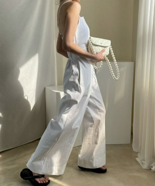 セール】ハイウエストデニムジャンプスーツ/ロンパース（サロペット