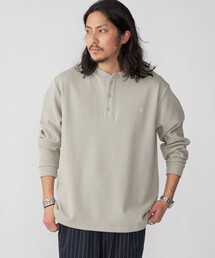 *SHIPS: ワンポイント ロゴ バーズアイ ヘンリーネック ロングスリーブ Tシャツ (ロンT)