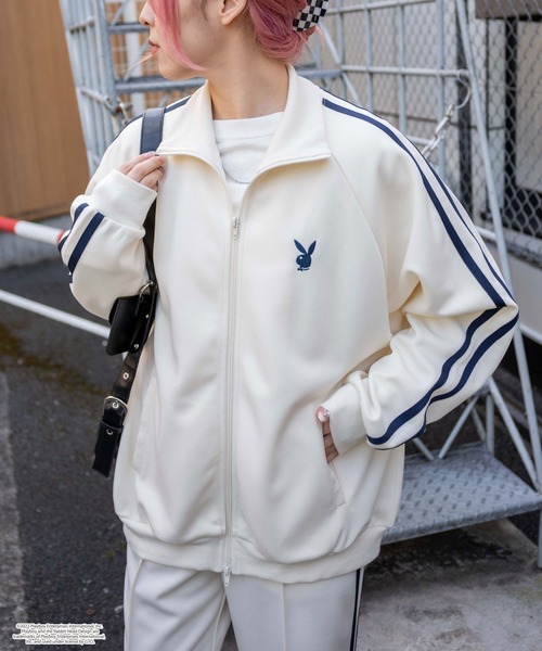 PLAYBOY（プレイボーイ）の「∴WEGO/【セットアップ対応商品】別注 PLAYBOY ルーズトラックジャケット（ジャージ・メンズ・ブラック/アイボリー・MEDIUM/LARGE）」の8枚目の写真